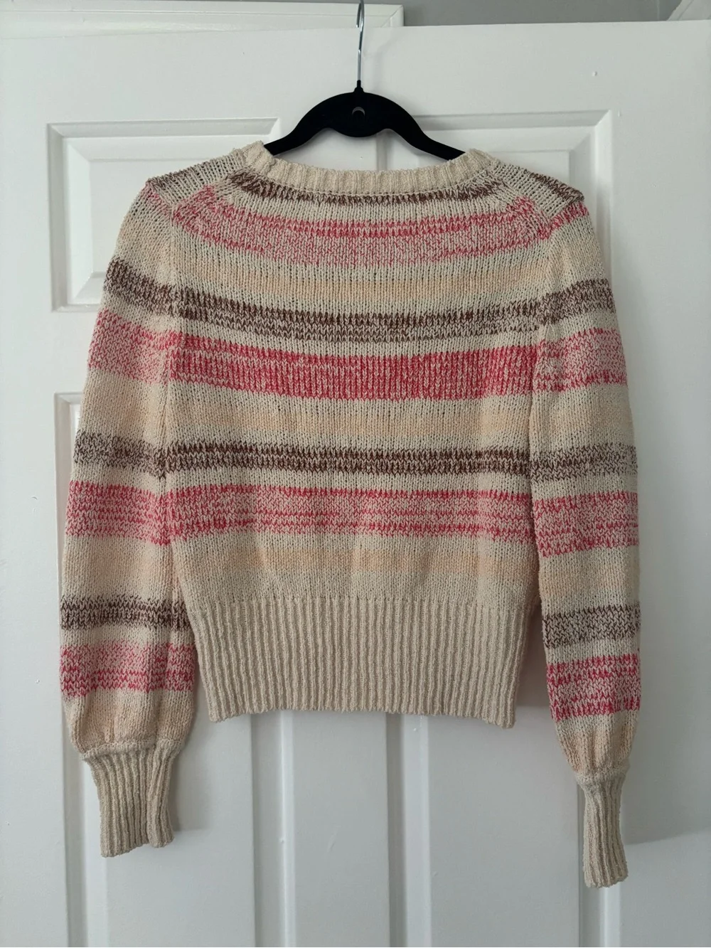 J.Crew 100% Cotton Striped Crewneck Sweater - Size XS - Cream Pink Brown Knit